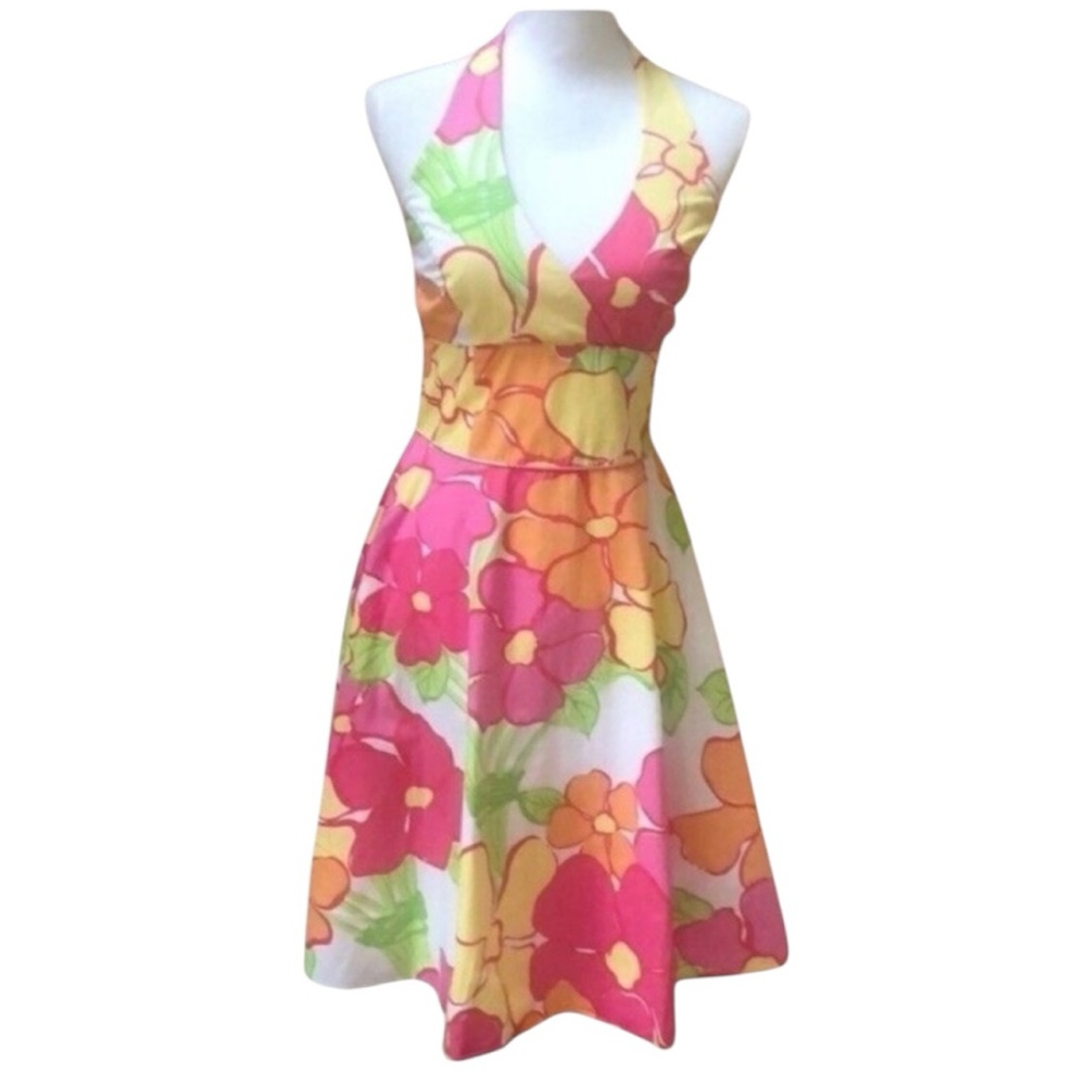 LILY PULITZER Vintage Floral Willa Cocktail Party Halter Midi Dress